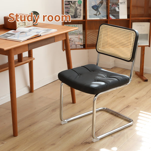 English Elm Dining Chairs Set of 4 Velvet Seat Woven Rattan Back Chrome Cantilever Frame Black W2105S00007