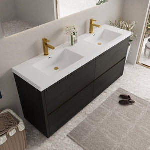 English Elm 72" Floating Oak Fluted Double Vanity with Stone Resin Basins for Primary Bath W1573P264348