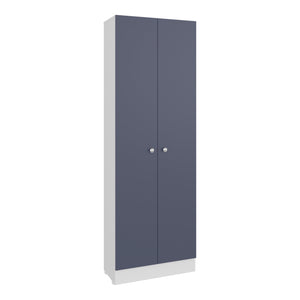 English Elm Lambardi Navy Blue & White Tall Multistorage Cabinet with 5 Adjustable Shelves — Durable Engineered Wood Storage Solution for Kitchen or Laundry Room B200P378368
