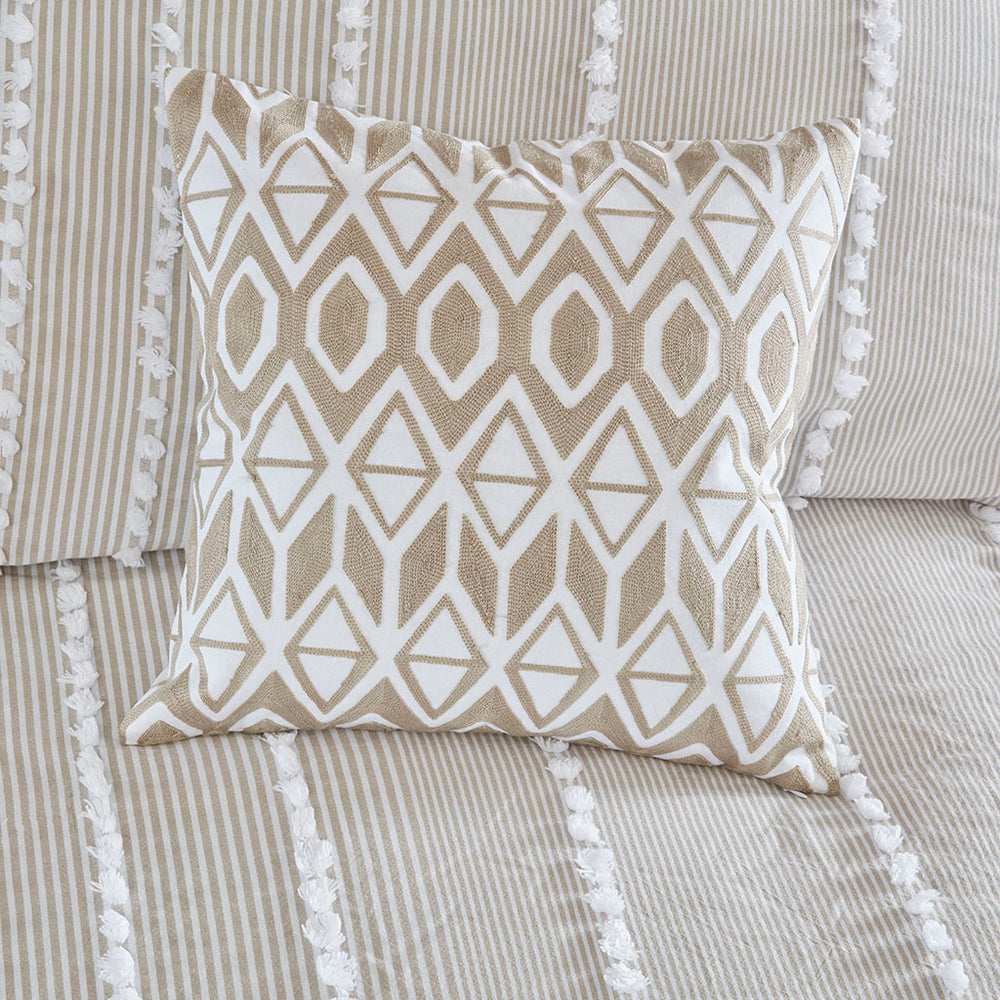 JLA Home Harbor House Blue - Embroidered Cotton Faux-Linen Oblong Pillow with Taupe Stitching and Tassel Accents for Coastal Charm 18 L x 18 W x 5H HH30-1693