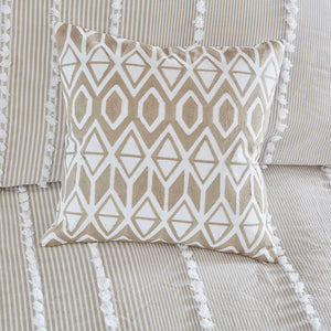 JLA Home Harbor House Blue - Embroidered Cotton Faux-Linen Oblong Pillow with Taupe Stitching and Tassel Accents for Coastal Charm 18 L x 18 W x 5H HH30-1693