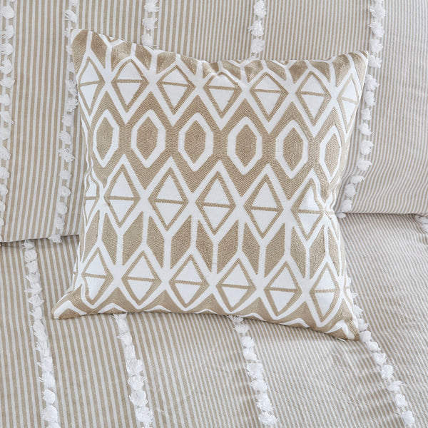 JLA Home Harbor House Blue - Embroidered Cotton Faux-Linen Oblong Pillow with Taupe Stitching and Tassel Accents for Coastal Charm 18 L x 18 W x 5H HH30-1693