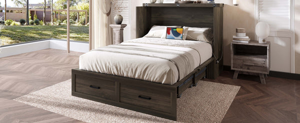 English Elm Murphy Full-Size Cabinet Bed with Built-In Charging Station, Storage Drawer & 700lb Capacity Comfort Gray 52.5 L x 26 W x 5.5 H N733S293995G