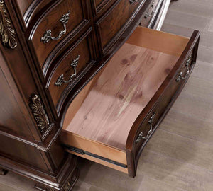 English Elm Brown Cherry Dresser with Genuine Marble Top Bronze Hardware Traditional Bedroom Storage B2741P448890