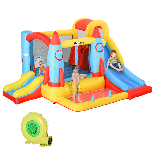 English Elm Outsunny 4in1 Backyard Inflatable Bounce Castle with Dual Slides and Splash Pool W2225P200472