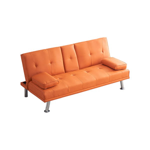 English Elm 67" Orange Leather Office Sofa Bed with Coffee Table, 2-Seater PU, Solid Wood Frame, 600LB Capacity W3356P298486