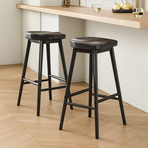 English Elm Counter Height Stools Set of 2 Mid-century Metal Legs Ergonomic Kitchen Island Seating T3623P430857
