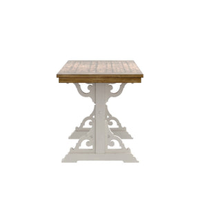 English Elm Wallace & Bay - Brown Farmhouse Trestle Gathering Table - Rustic Dark Pine Top & Weathered White Base For Dining Spaces B361P384403-GIGA