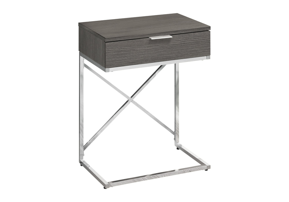 English Elm Accent Table – Modern Grey Laminate Nightstand With Chrome Metal Frame & Storage Drawer For Any Room B2710P219299