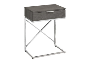 English Elm Accent Table – Modern Grey Laminate Nightstand With Chrome Metal Frame & Storage Drawer For Any Room B2710P219299
