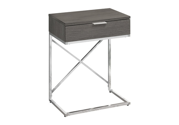English Elm Accent Table – Modern Grey Laminate Nightstand With Chrome Metal Frame & Storage Drawer For Any Room B2710P219299
