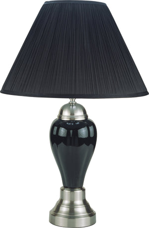 English Elm 1pc Elegant Crafted Table Lamp with Glossy Base and Metallic Accents, Pleated Shade, Modern Glow Black 23.62 L x 17.91 W x 17.64 H B2741S00037