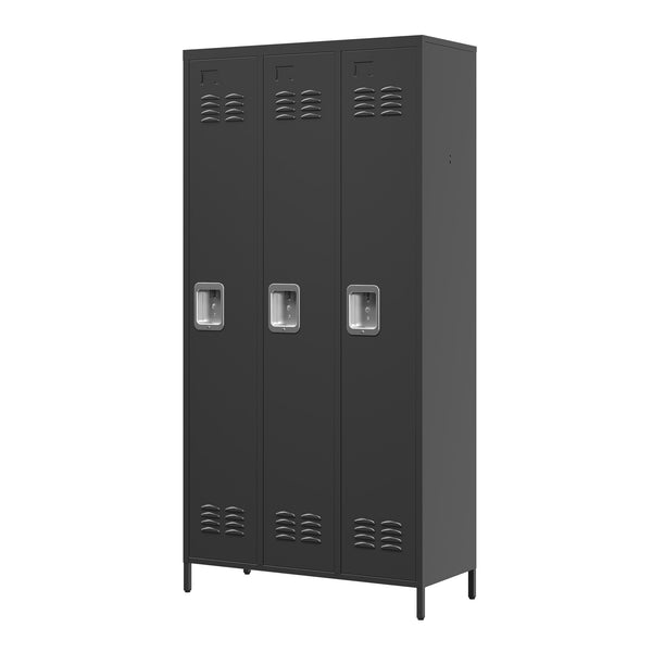English Elm 3 Door 72"H Metal Lockers - Triple Compartment Steel Cabinet with Individual Locks, Durable Black T2398P285652