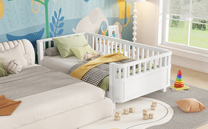 English Elm Twin Solid Pine Platform Bed with Guardrail for Kids — Low Profile White Twin Bed, Durable 250lb Capacity W2593P296772