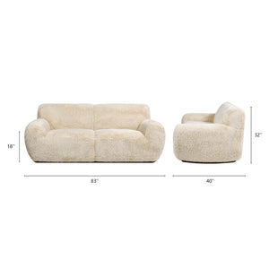English Elm Jennifer Taylor Home - Summit 83" Faux Sheepskin Overstuffed Sofa in Cream Beige Faux Fur — Luxe Mongolian Softness, Cozy Statement Piece B2719P238349