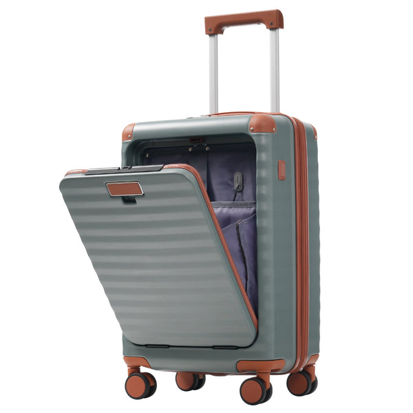 English Elm Luggage 5 Piece Abs Hardshell Travel Set with Usb Port Spinner Wheels and Tsa Lock Grey Green N732P265290Y