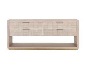 Sunpan Akava Dresser - Minimalist Light Oak Wood with Textured Drawer Fronts and Gold Aluminum Handles