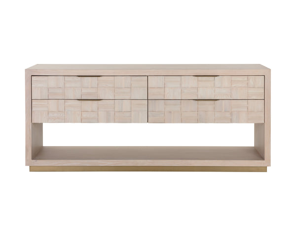 Sunpan Akava Dresser - Minimalist Light Oak Wood with Textured Drawer Fronts and Gold Aluminum Handles