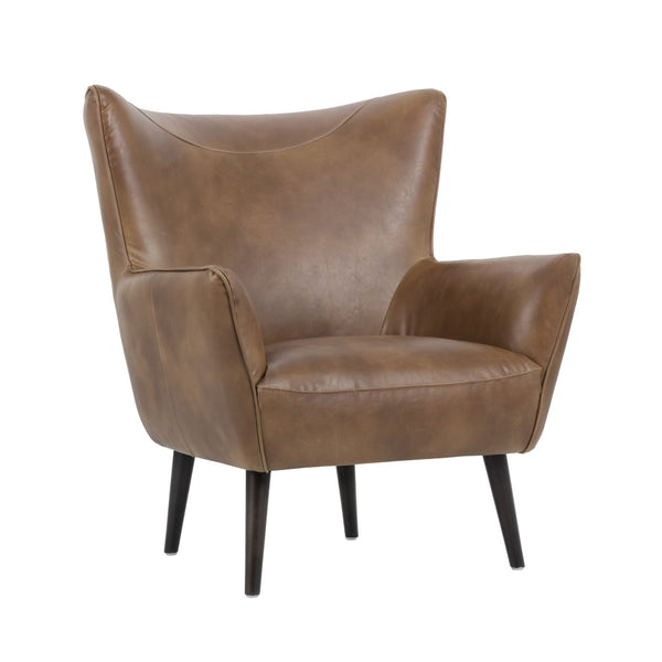 Sunpan LUTHER Mid-Century Lounge Chair in Tobacco Tan - Stylish, Easy-Care Faux Leather Comfort & Support 101966V