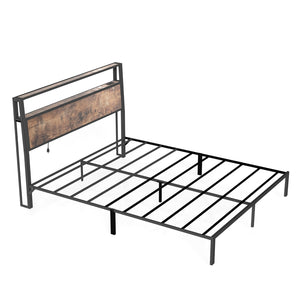 English Elm Full Metal Bed Frame with Rgb Led Headboard Shelving and Built-in Charging Ports Brown T3963P483793