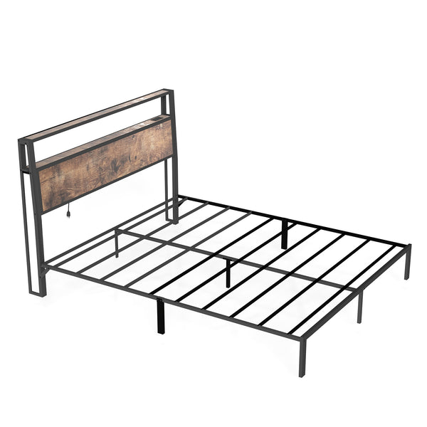 English Elm Queen Metal Platform Bed with Rgb Led Headboard Charging Station and Underbed Storage Brown T3963P483788