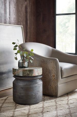 Hooker Furniture Commerce Mango Wood Accent Table With Green Forest Marble Top, Round Compact Pottery-Style Side Table 7228-80227-00