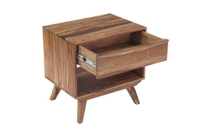 Porter Designs Porter Fusion Solid Sheesham Wood Nightstand Table - Mid-century Modern Design With Flared Legs Light Brown Wood 04-117-04-6750n