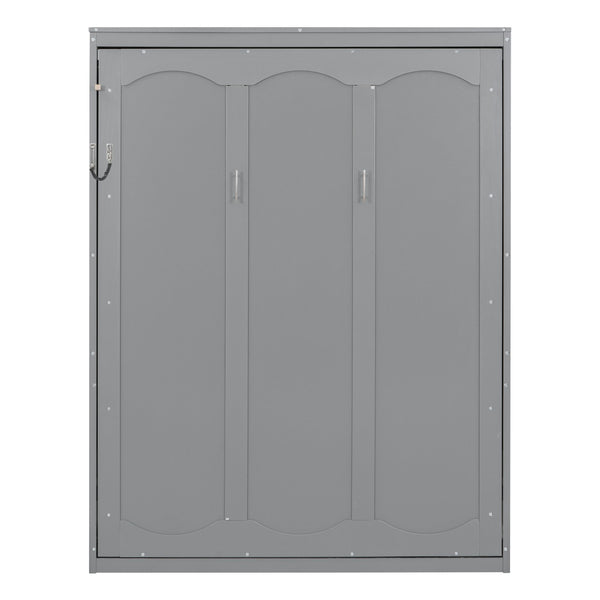 English Elm Queen Murphy Wall Bed with Integrated Shelving Foldable Mdf Cabinet for Guest Rooms Gray LP000693AAE-4