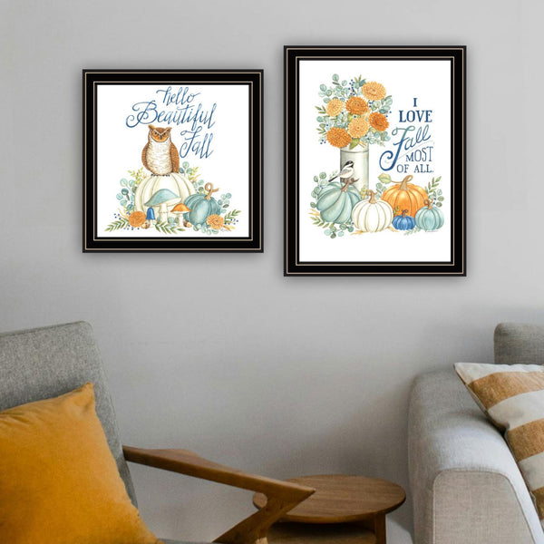 English Elm Trendy Decor 4u Two Piece Autumn Folk Art Set Black Framed Ready to Hang Seasonal Print B067P256636