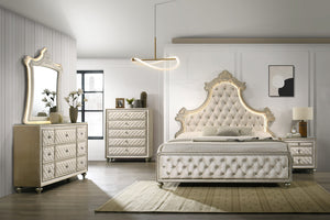 English Elm Lucienne Velvet Queen Bed with LED Headboard, Diamond-Tufted Design, Nailhead Trim Elegance Beige 88 L x 13 W x 5 H B2726S00131