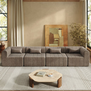 English Elm 145.5 Inch 4 Piece Modular Sectional Sofa Polyester Low Profile Living Room Couch Espresso N767P346281E