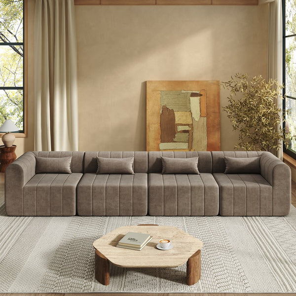 English Elm 145.5 Inch 4 Piece Modular Sectional Sofa Polyester Low Profile Living Room Couch Espresso N767P346281E