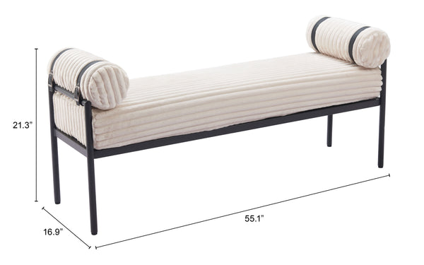Zuo Modern Barrow Bench - Modern Cream Seating With Durable Steel Frame & Plush Fabric For Stylish Interiors White 100% Polyester,Plywood,Steel 110353-zuo-modern