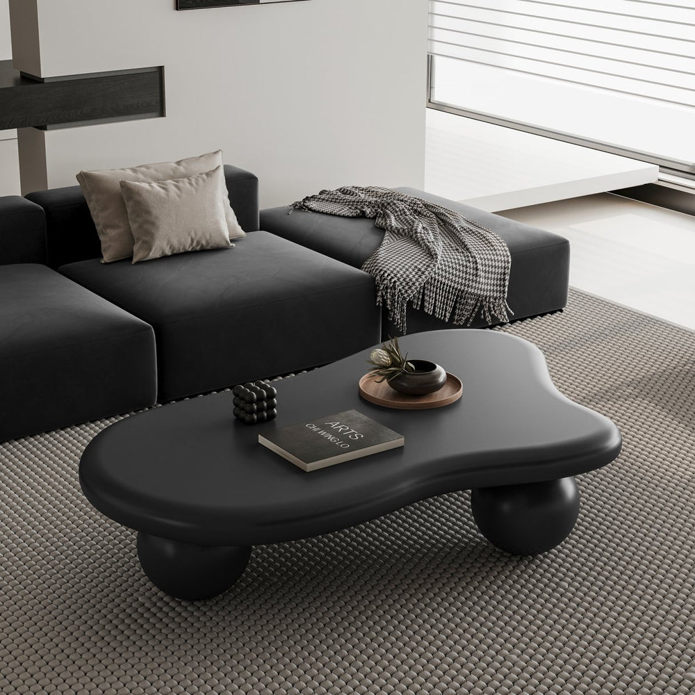 English Elm 47 Inch Cloud Shaped Coffee Table - Modern Black Centerpiece With 3 Legs For Stylish Living Rooms W1435S00015