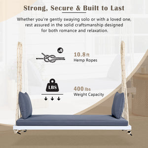 English Elm TOPMAX Acacia Wood Patio Swing Chair with Cushion & Pillows, 63" Comfortable Seat, 400lb Capacity White N717P210136K