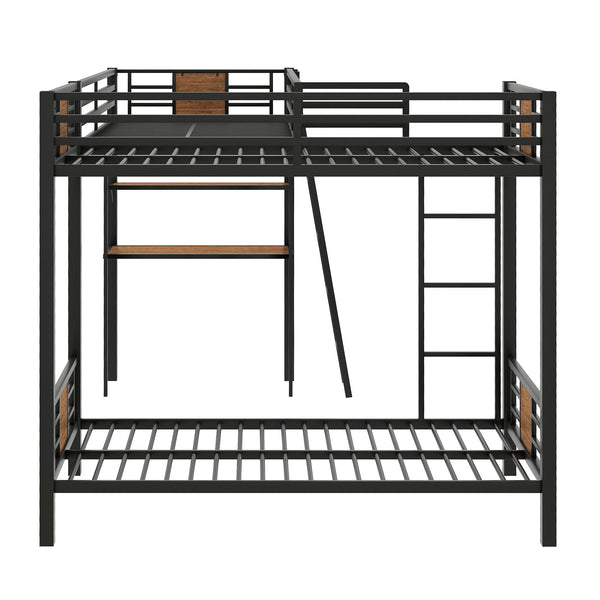 English Elm L-Shaped Twin Over Twin Bunk Bed with Loft Desk & Shelves, Brown Metal+MDF, Sturdy Sleep Solution GX001110AAD