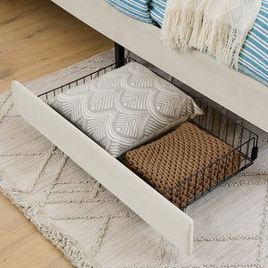 English Elm Full Velvet Upholstered Platform Bed Full Size with 2 Underbed Storage Drawers, Foam Seat, Modern Design Beige W1413P298911