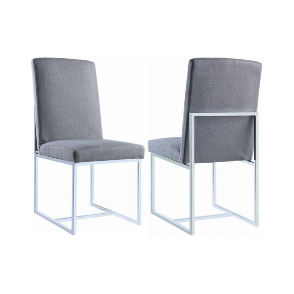 English Elm Set Of 2 Stylish Upholstered Dining Chairs With Chrome Frame - Modern Comfort In Grey Finish B016P223116-GIGA