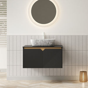 English Elm Ruben 30" Wall-Mounted Bathroom Vanity & Sink Set, Durable Plywood Cabinet, Marble Vessel Basin, Black W2615S00316-GIGA