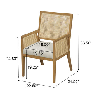 English Elm Natural Rattan Woven Armchair Set Rubberwood Farmhouse Coastal Dining Seating Pair Beige,Natural N776P385750N