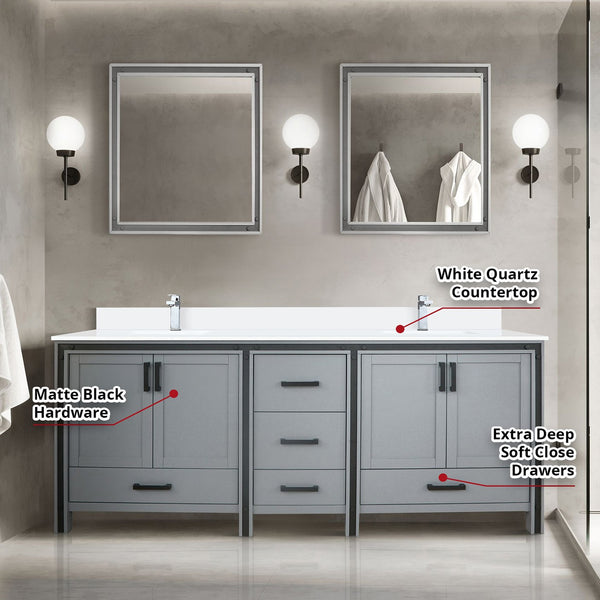 English Elm Dark Grey Double Bath Vanity 80 in W x 22 in D with White Quartz Top, Chrome Faucet, Mirrors, Durable Finish B2731S01133