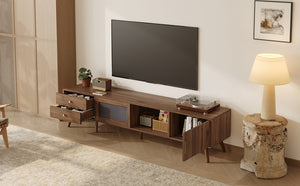English Elm 76" Wood Grain Media Console with Glass Doors Deep Drawers and Living Room Storage N710P397467P