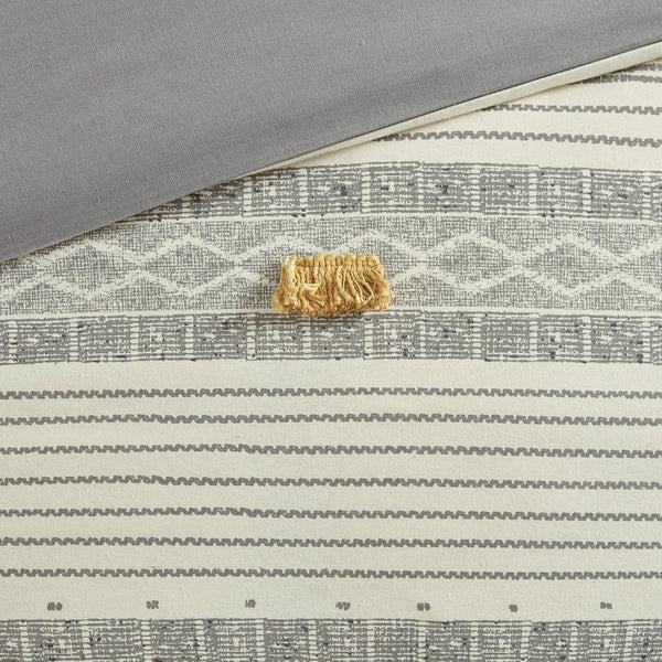 English Elm 3 INK+IVY Cody Cotton Comforter Set Full/Queen with Pom Pom Trim, OEKO-TEX Certified, Striped Style Gray+Yellow 21.65 L x 22.83 W x 9.45 H B035128785