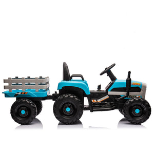 English Elm Ride on Electric Tractor Toy with Trailer 24v 400w Dual Motors Remote Control Led Blue W1578P193906