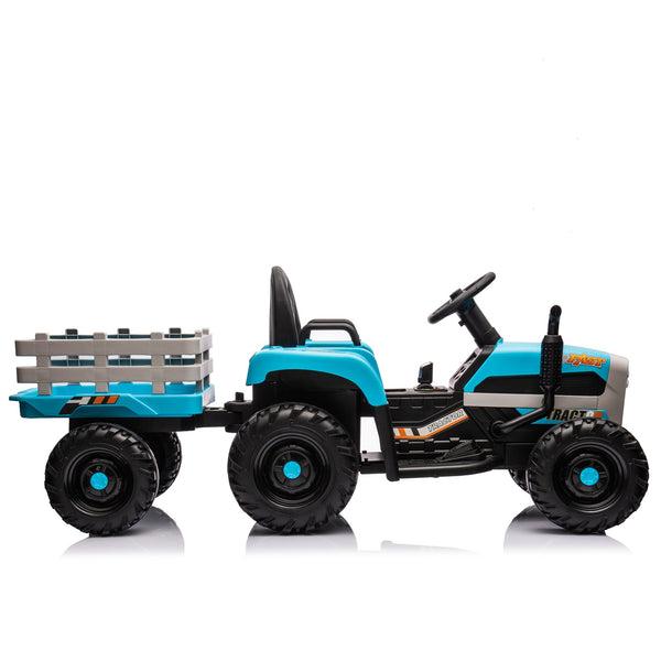 English Elm Ride on Electric Tractor Toy with Trailer 24v 400w Dual Motors Remote Control Led Blue W1578P193906