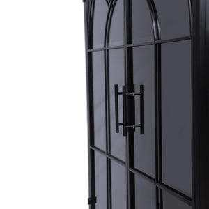 English Elm Modern Arched Storage Cabinet Antique Black Steel & Tempered Glass Doors Industrial Farmhouse Display W3122P272652