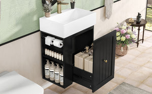 English Elm 20-Inch Compact Bathroom Vanity with Ceramic Sink, Wall-Mounted MDF Cabinet, Modern Space-Saver Design Black N725P314023B