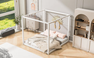 English Elm King Canopy Platform Bed with Support Legs, Sturdy Pine & MDF Slat Base for Cool, Fresh Mattress White WF309290AAK