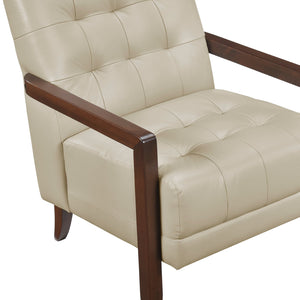 English Elm Modern Tufted Leather Accent Chair with Walnut Wood Frame, Upholstered Seat, Compact Stylish Design Beige 28 L x 21 W x 25.75 H B011P271921