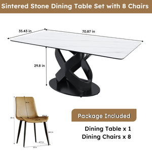 English Elm 71" Rectangular Dining Table - Modern Luxury With Sintered Stone Top & Sturdy Carbon Steel Base! W2699S00025